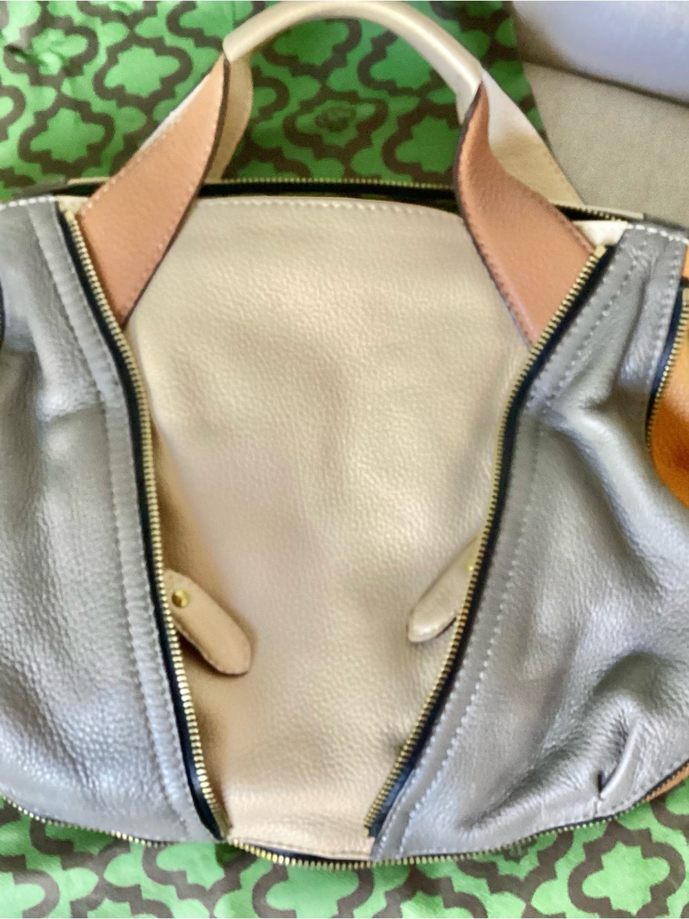 orYANY “Lian” Tri-Tone Leather Satchel in Beige, Gray & Tan - Picture 2 of 12